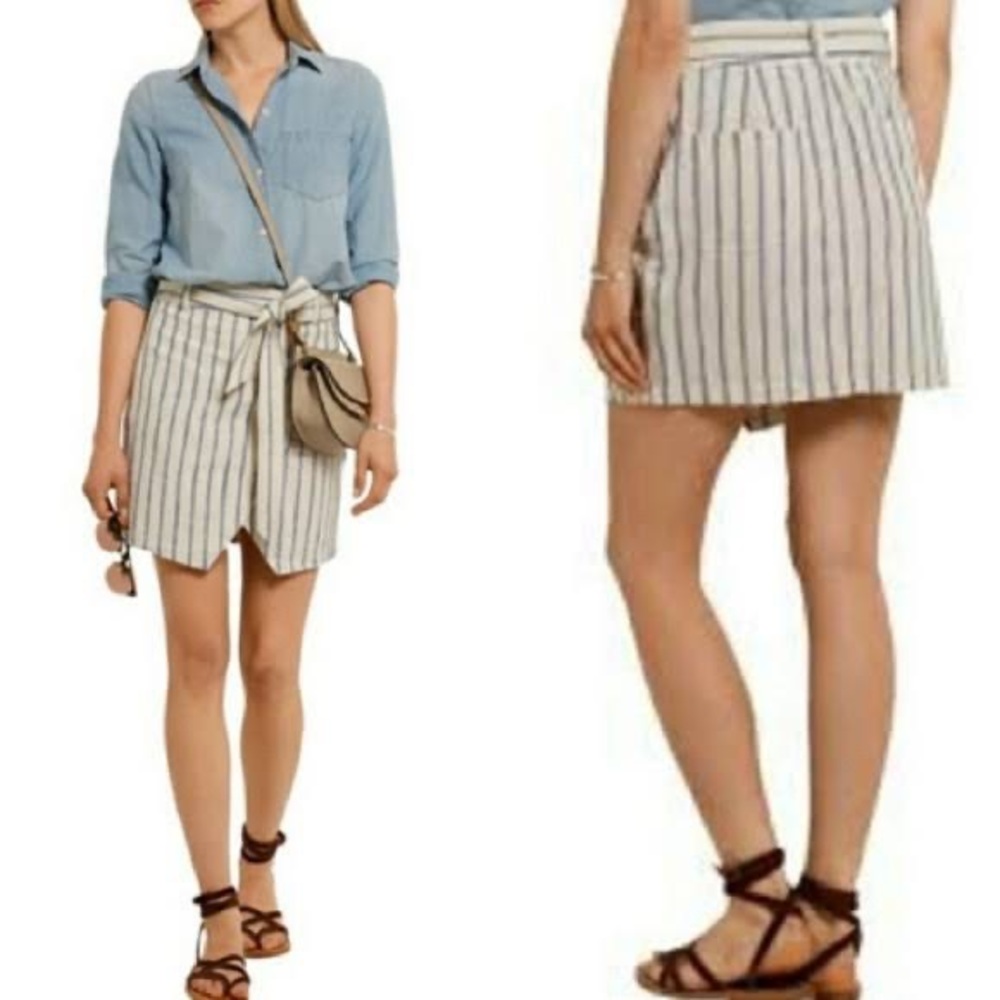 Madewell Portside Blue Striped Linen Wrap Skirt